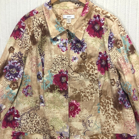 CJ Banks Colorful Floral Print Jacket‎ Full Zip Lightweight Women's Size 3X - Picture 1 of 9